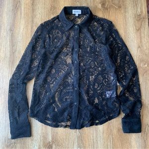 Superdown Lace Button Down Shirt Blouse Black XXS NWT
